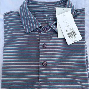ZELOS Men's Polo Shirt - Purple and Blue Stripes